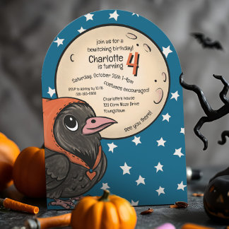 Kawaii Halloween Kids Costume Birthday Raven Moon Invitation