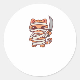 Kawaii Halloween Mummy Cat with Sword Classic T-Sh Classic Round Sticker