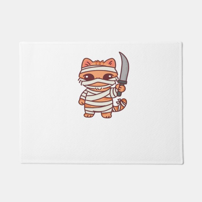 Kawaii Halloween Mummy Cat with Sword Classic T-Sh Doormat (Front)