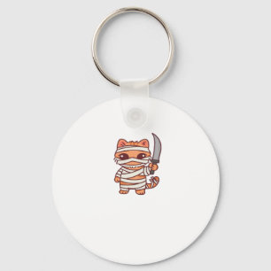 Kawaii Halloween Mummy Cat with Sword Classic T-Sh Key Ring