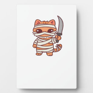 Kawaii Halloween Mummy Cat with Sword Classic T-Sh Plaque