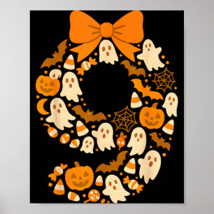 Kawaii Halloween Ninth Birthday Number Nine 9 Year Poster