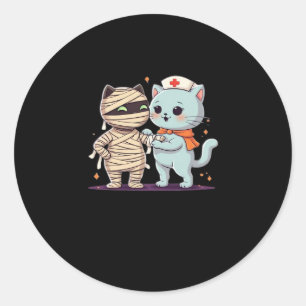 Kawaii Halloween Pals Mummy & Nurse cat Oversized  Classic Round Sticker