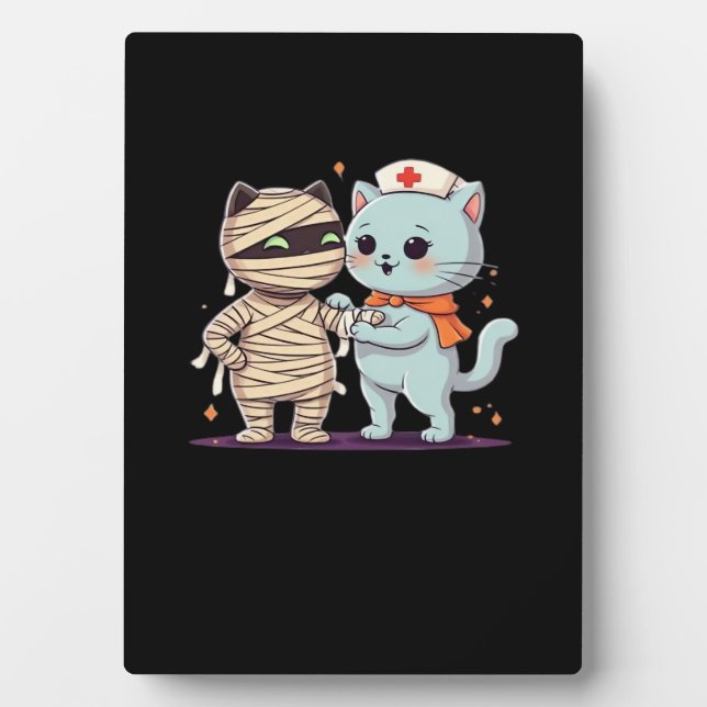 Kawaii Halloween Pals Mummy & Nurse cat Oversized  Plaque (Front)