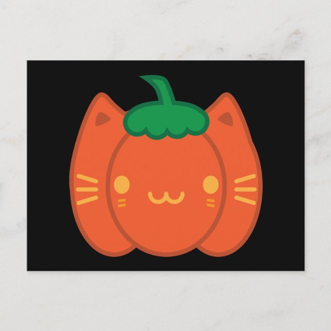 Kawaii Halloween Pumpkin Cat Postcard (Front)