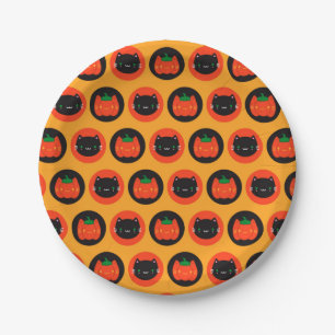 Kawaii Halloween Pumpkin Cats Paper Plate