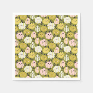 Kawaii Halloween Pumpkins in Pink & Green Napkin