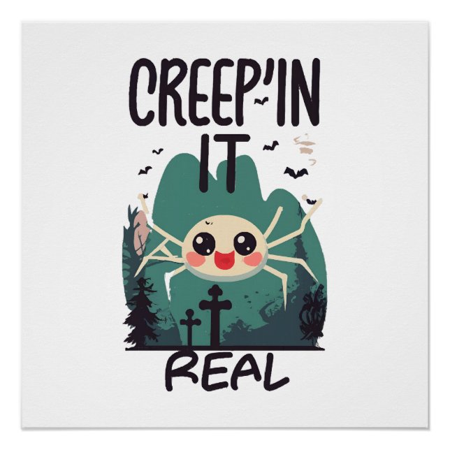 Kawaii Halloween Spider Pun Poster (Front)