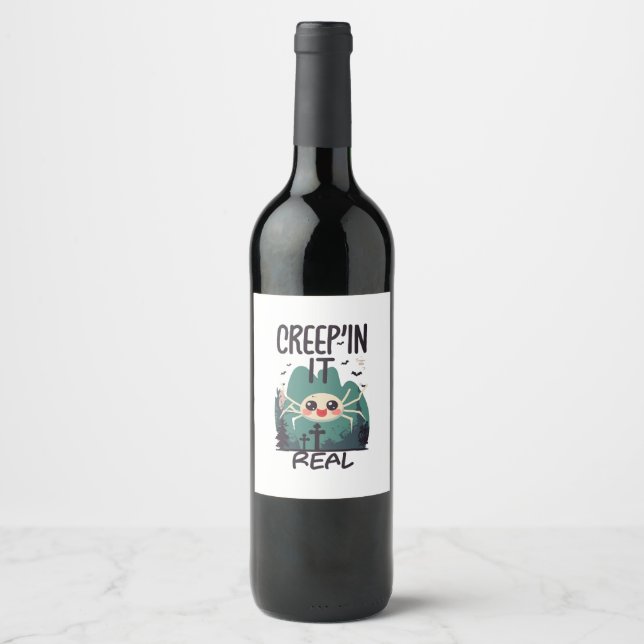 Kawaii Halloween Spider Pun Wine Label (Front)