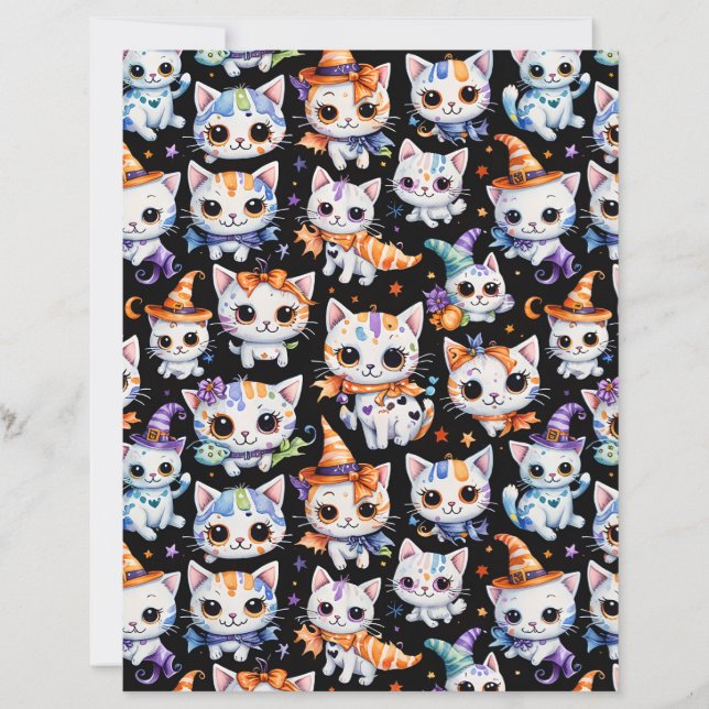 Kawaii Halloween Witch Kitten Scrapbook Paper (Front)