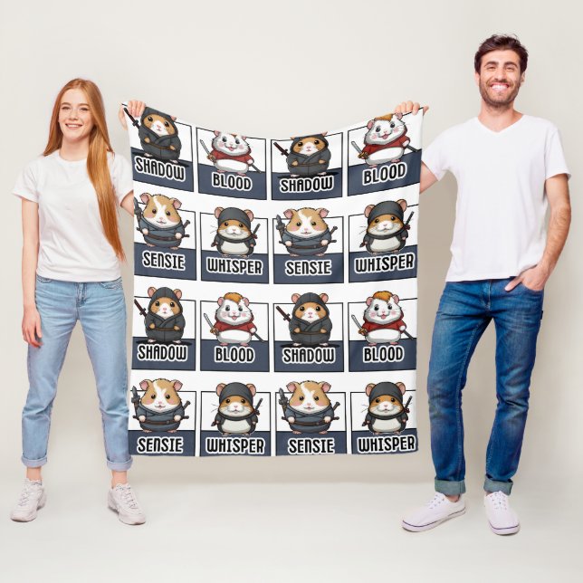 Kawaii Hamster Ninja Pattern Fleece Blanket (In Situ)