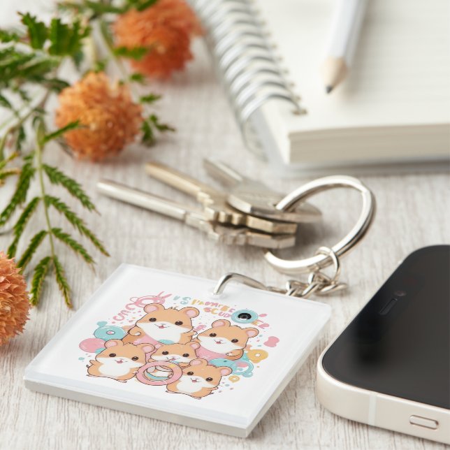 Kawaii Hamster Rings Squad Art Key Ring (Front Right)