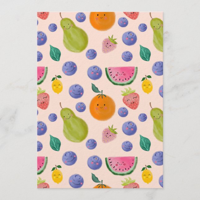 Kawaii Hand-drawn Happy Fruits Invitation (Front)