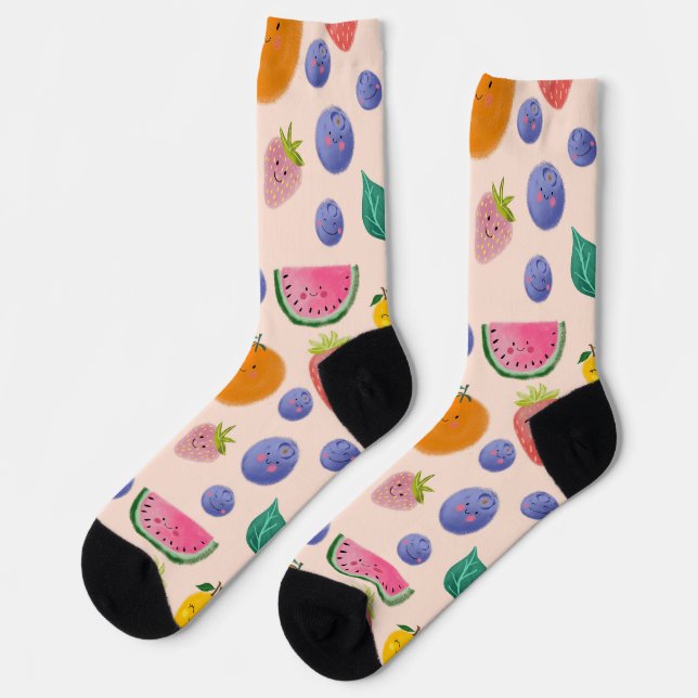 Kawaii Hand-drawn Happy Fruits Socks (Left)
