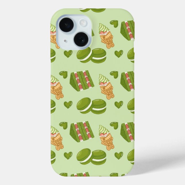  Kawaii Hand-Drawn Matcha Sweets Seamless Pattern Case-Mate iPhone Case (Back)