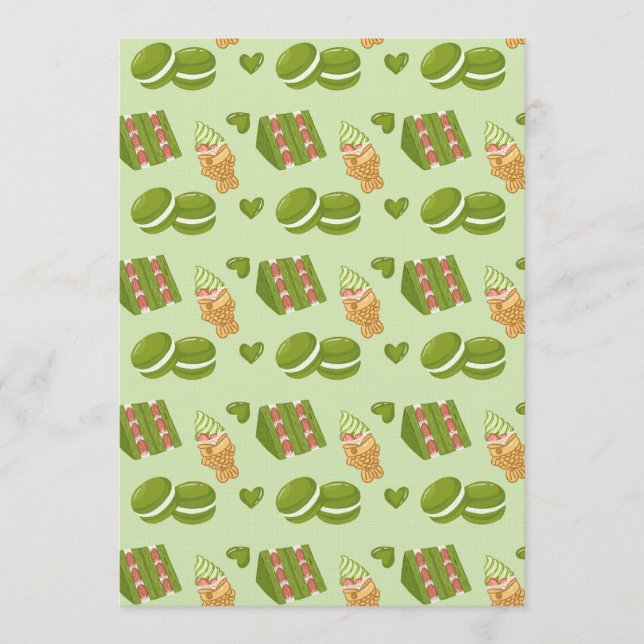 Kawaii Hand-Drawn Matcha Sweets Seamless Pattern Invitation (Front)