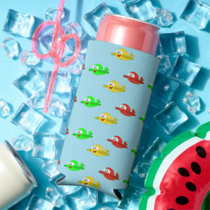 Kawaii happy aeroplanes pattern blue seltzer can cooler