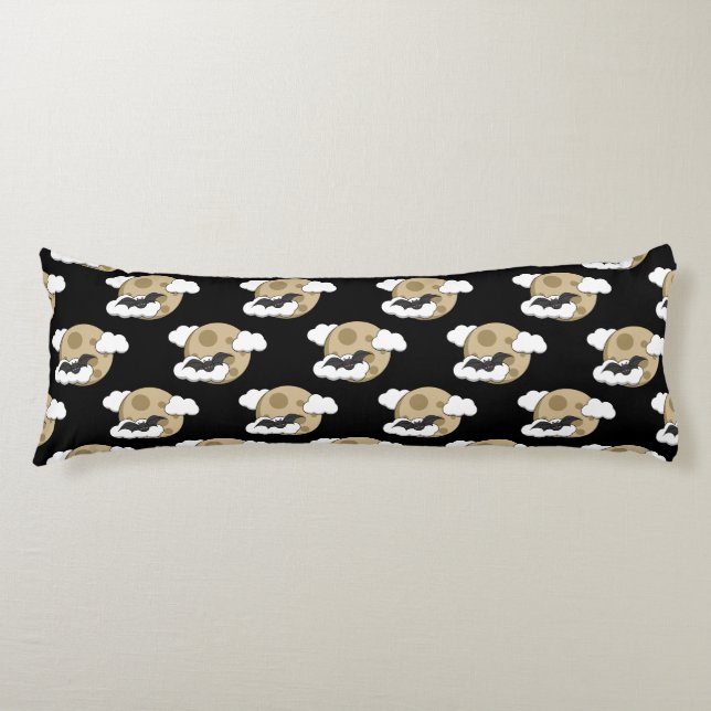 Kawaii Happy Bat Flying on Full Moon Pattern Body Cushion (Front)
