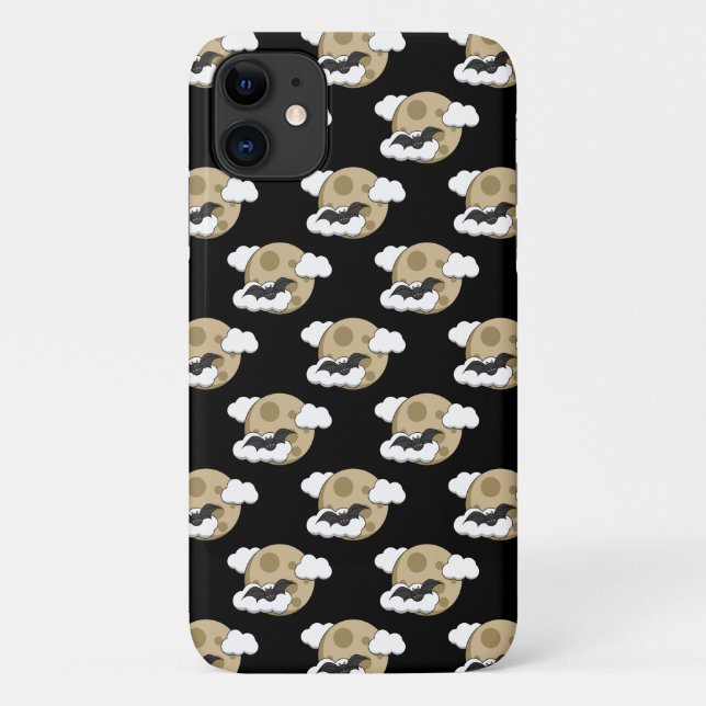 Kawaii Happy Bat Flying on Full Moon Pattern Case-Mate iPhone Case (Back)