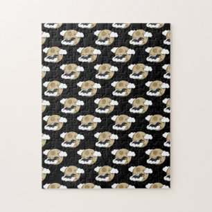 Kawaii Happy Bat Flying on Full Moon Pattern Jigsaw Puzzle