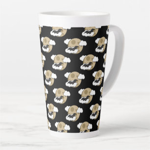Kawaii Happy Bat Flying on Full Moon Pattern Latte Mug