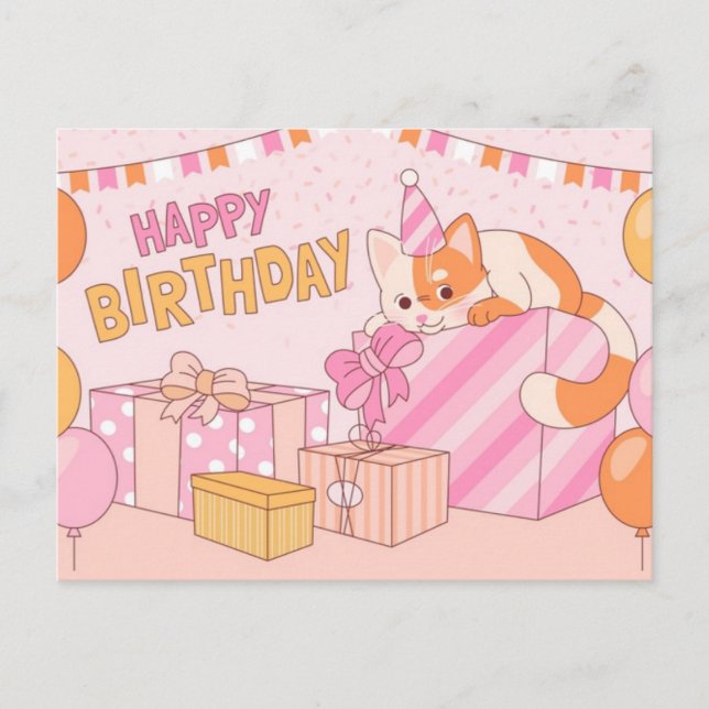 Kawaii Happy Birthday Postcard (Front)