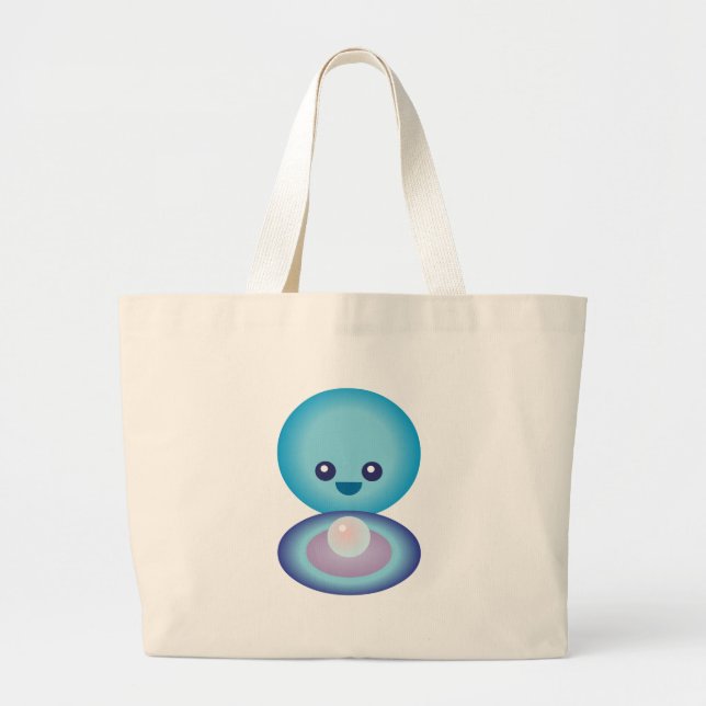Kawaii Happy Clam Large Tote Bag (Front)