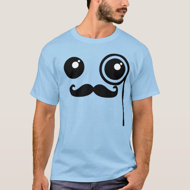 Kawaii Happy Face with Monocle and Moustache T-Shi T-Shirt (Front)