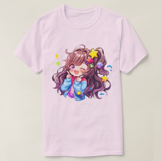 Kawaii Happy Loli Star Girl T-Shirt (Design Front)