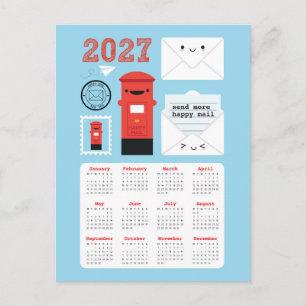 Kawaii Happy Mail 2027 Calendar Postcard