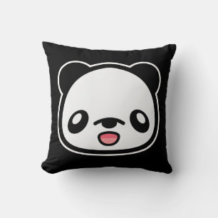 Kawaii Happy Panda On Black Cushion