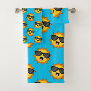 Kawaii Happy Sun with Sunglasses Bath Towel Set