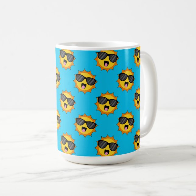 Kawaii Happy Sun with Sunglasses Coffee Mug (Front Right)