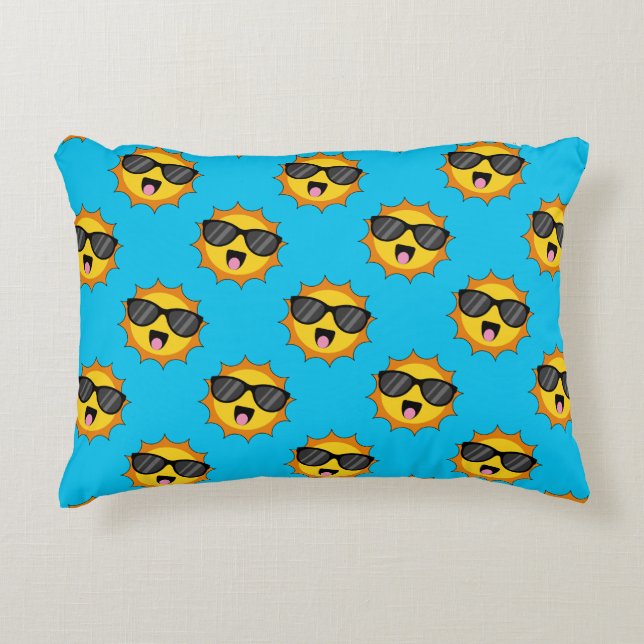 Kawaii Happy Sun with Sunglasses Decorative Cushion (Front)