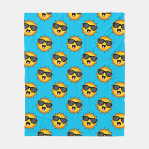 Kawaii Happy Sun with Sunglasses Fleece Blanket