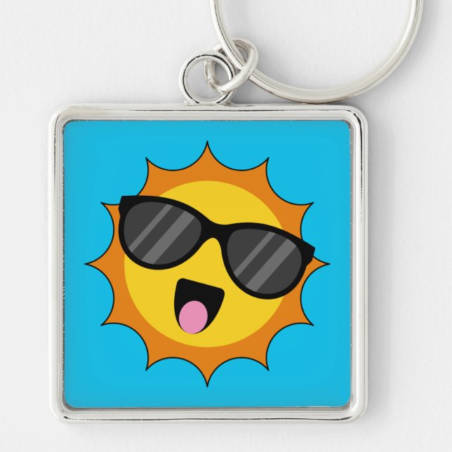 Kawaii Happy Sun with Sunglasses Key Ring (Front)