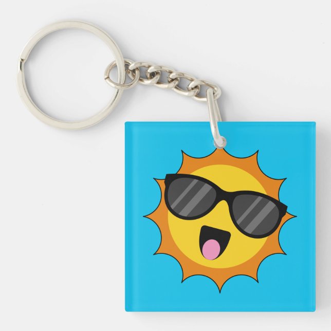 Kawaii Happy Sun with Sunglasses Key Ring (Front)