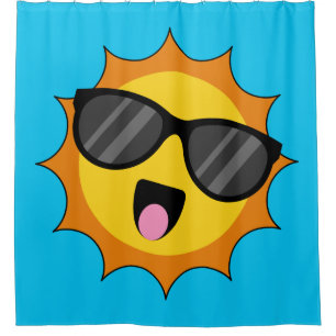 Kawaii Happy Sun with Sunglasses Shower Curtain