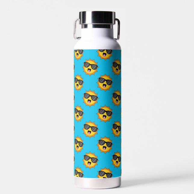 Kawaii Happy Sun with Sunglasses Water Bottle (Front)