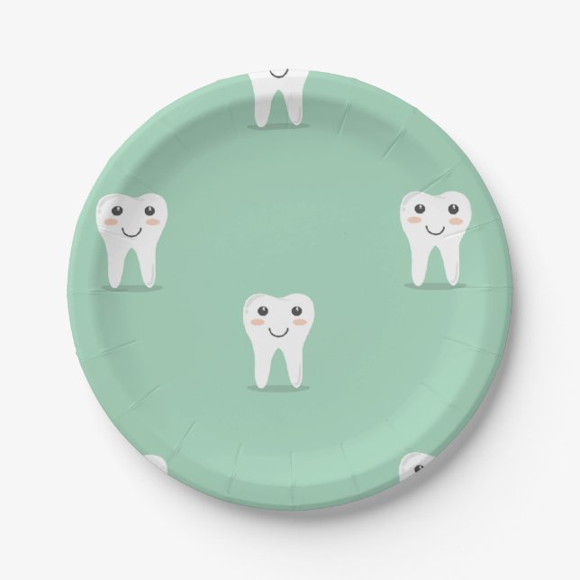 Kawaii happy tooth paper plate (Front)