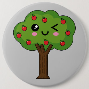 Kawaii Happy Winking Apple Tree 6 Cm Round Badge