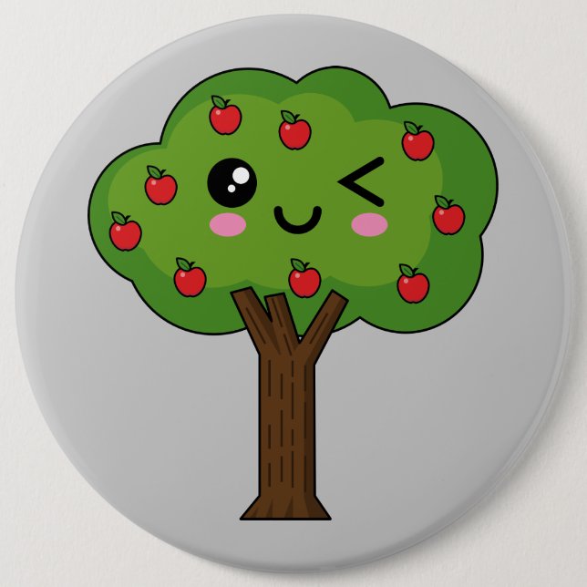 Kawaii Happy Winking Apple Tree 6 Cm Round Badge (Front)