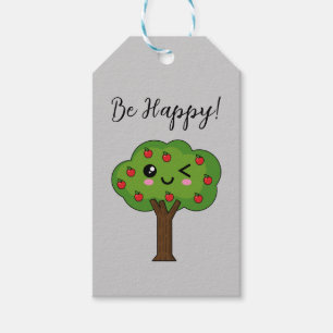 Kawaii Happy Winking Apple Tree Add Text Gift Tags