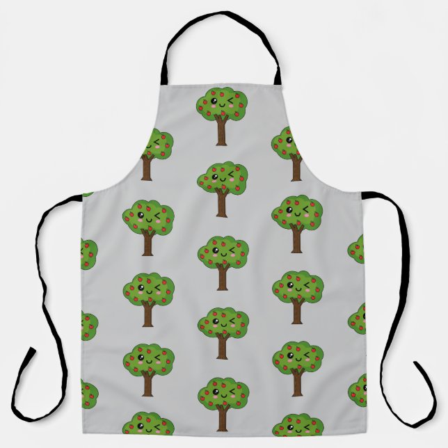 Kawaii Happy Winking Apple Tree Apron (Front)
