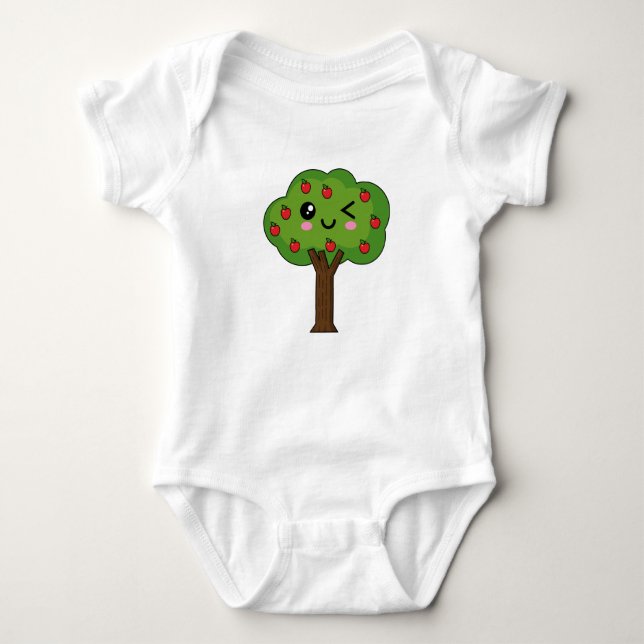 Kawaii Happy Winking Apple Tree Baby Bodysuit (Front)