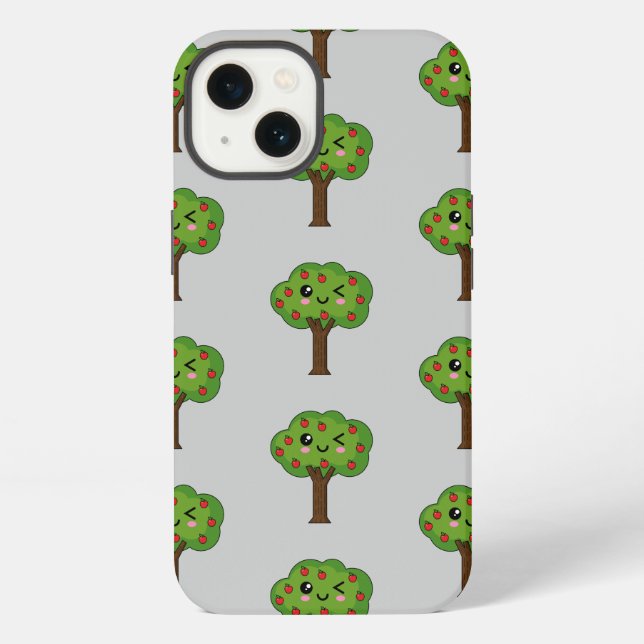 Kawaii Happy Winking Apple Tree iPhone Case (Back)