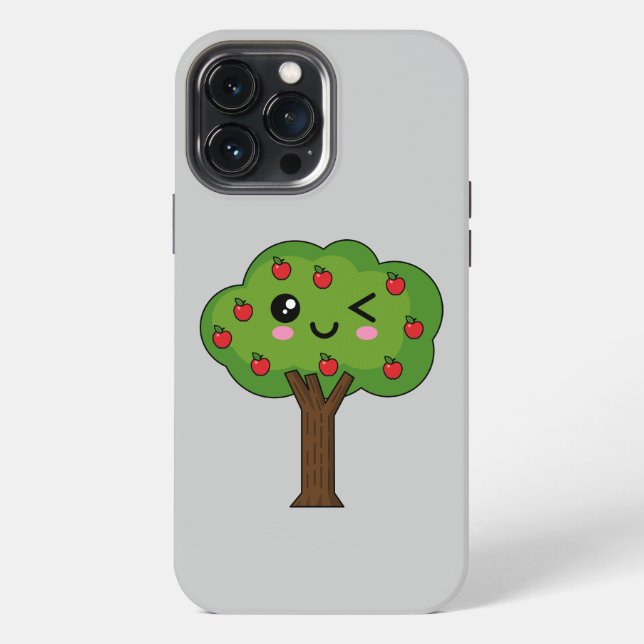 Kawaii Happy Winking Apple Tree iPhone Case (Back)