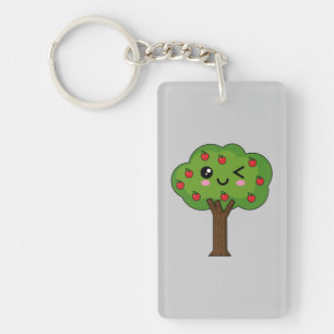 Kawaii Happy Winking Apple Tree Key Ring