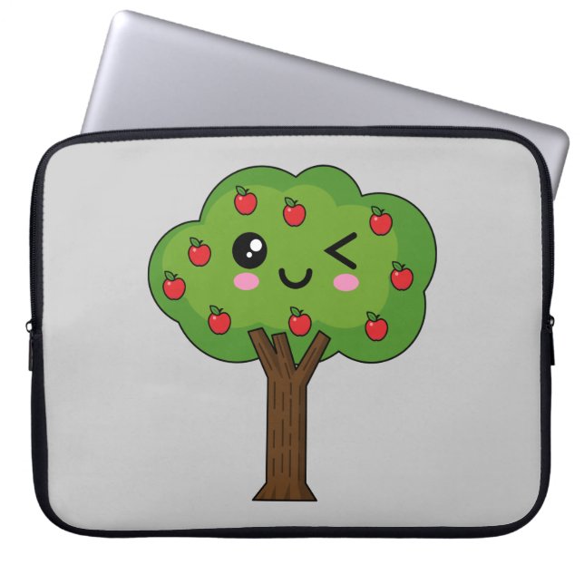 Kawaii Happy Winking Apple Tree Laptop Sleeve (Front)