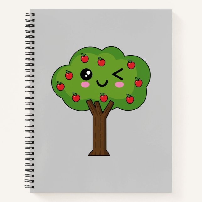 Kawaii Happy Winking Apple Tree Notebook (Front)